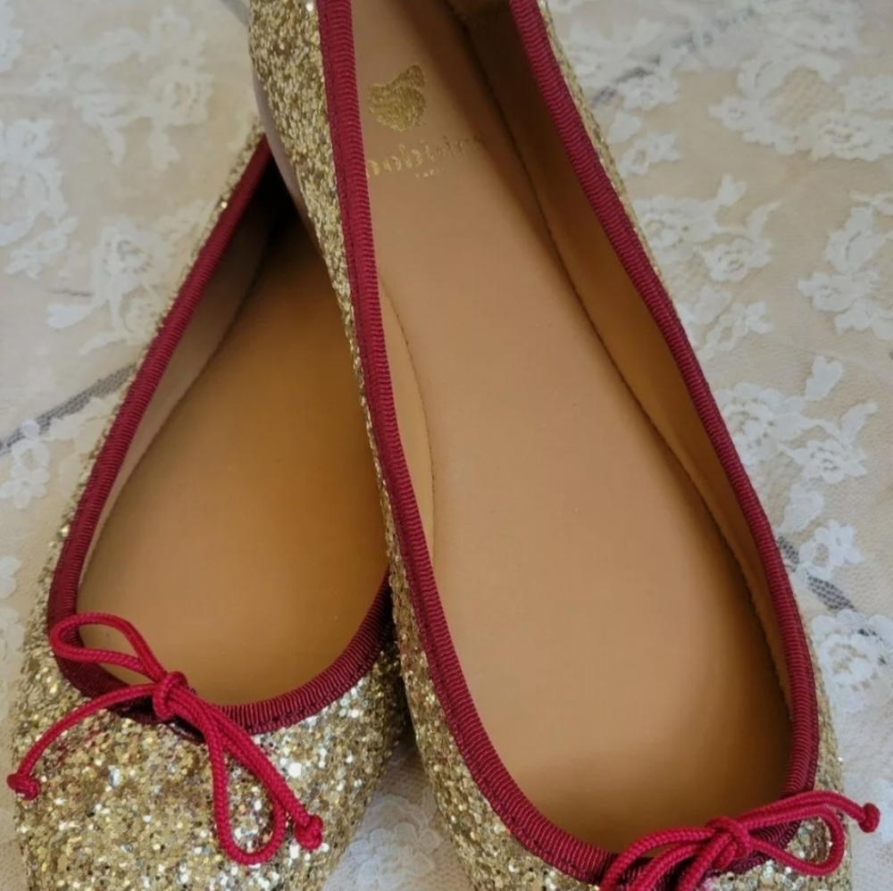 Anthropologie Bobbies 8.5 ballet Glitter Gold Flats - Picture 1 of 4